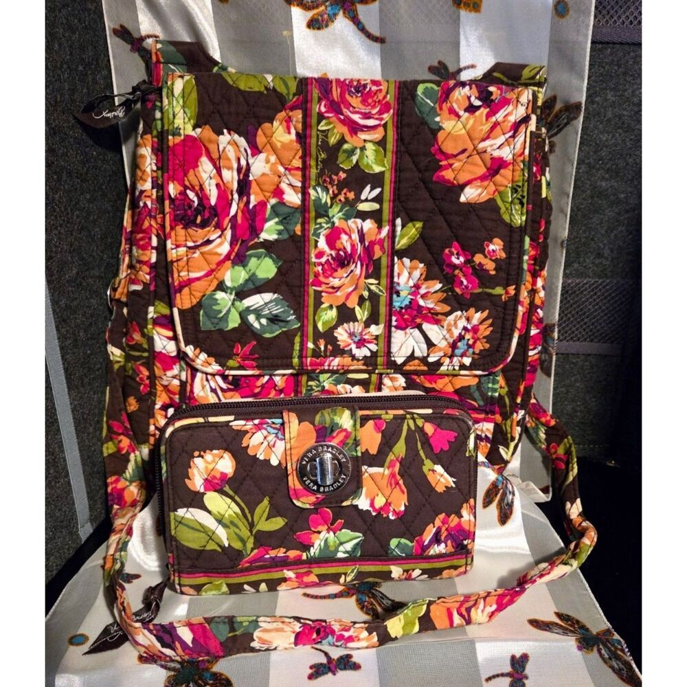 Vera Bradley Messenger Bag & Matching Wallet - EUC